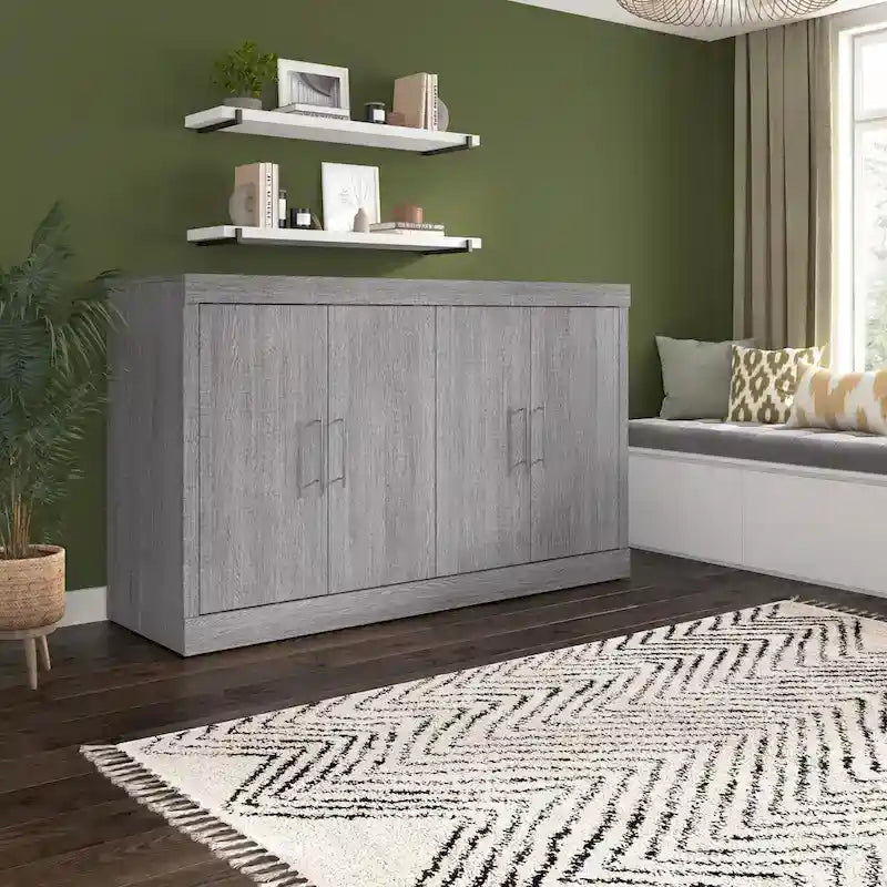 75" Queen Cabinet Bed with Folding Foam Mattress – Space-Saving Guest Room Solution