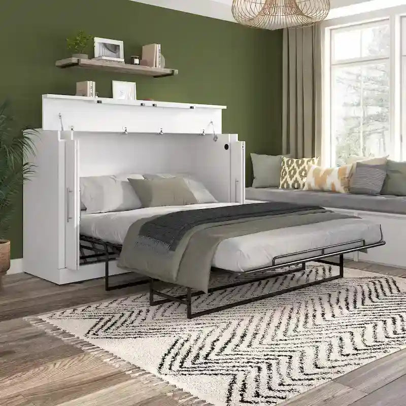 75" Queen Cabinet Bed with Folding Foam Mattress – Space-Saving Guest Room Solution