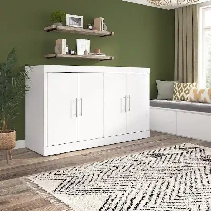 75" Queen Cabinet Bed with Folding Foam Mattress – Space-Saving Guest Room Solution