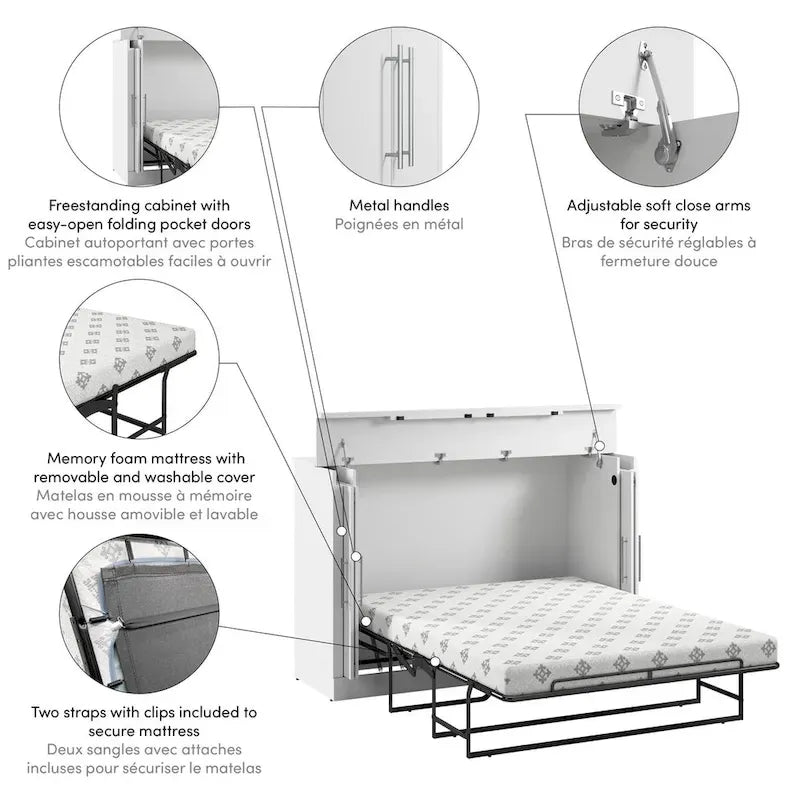 75" Queen Cabinet Bed with Folding Foam Mattress – Space-Saving Guest Room Solution