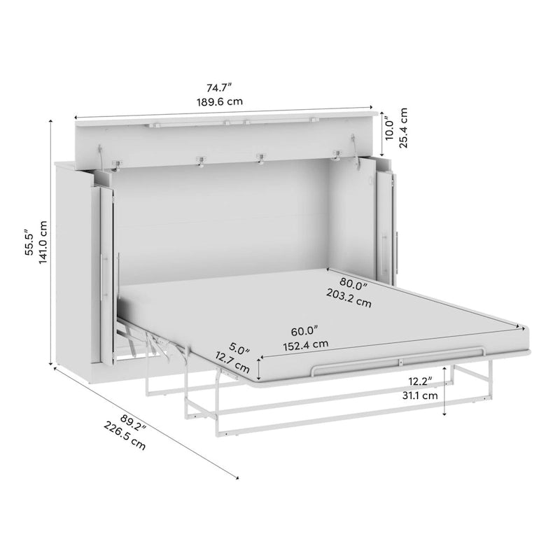 75" Queen Cabinet Bed with Folding Foam Mattress – Space-Saving Guest Room Solution