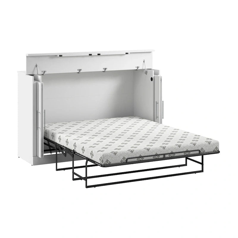 75" Queen Cabinet Bed with Folding Foam Mattress – Space-Saving Guest Room Solution