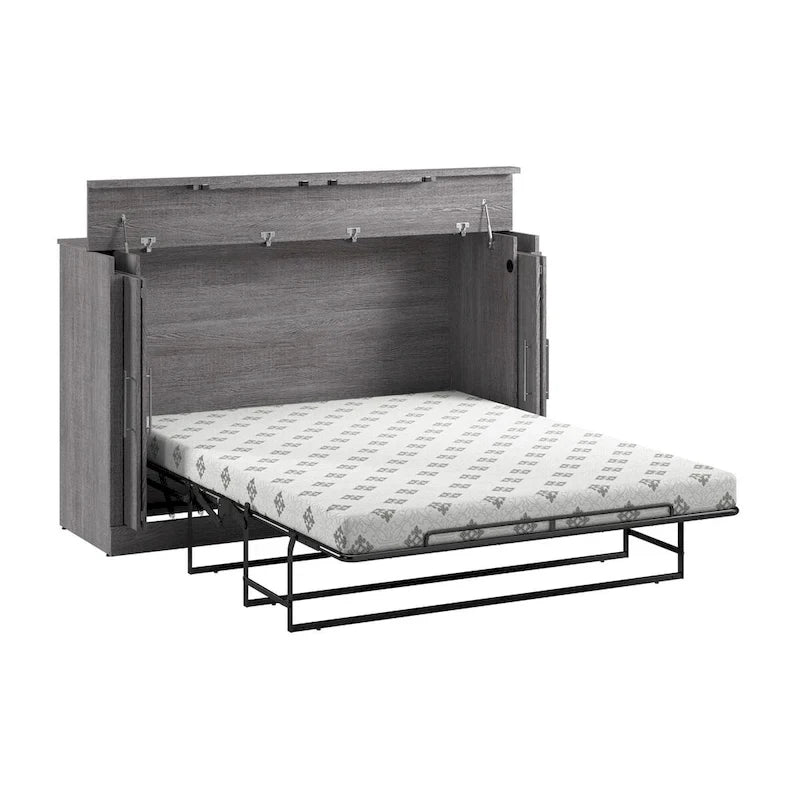 75" Queen Cabinet Bed with Folding Foam Mattress – Space-Saving Guest Room Solution
