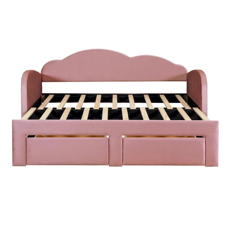 Twin Velvet Upholstered Daybed with Pop-Up Trundle & 2 Storage Drawers