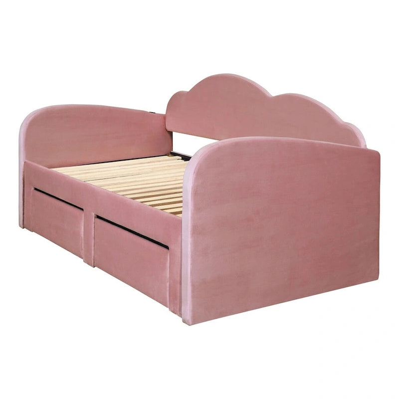 Twin Velvet Upholstered Daybed with Pop-Up Trundle & 2 Storage Drawers