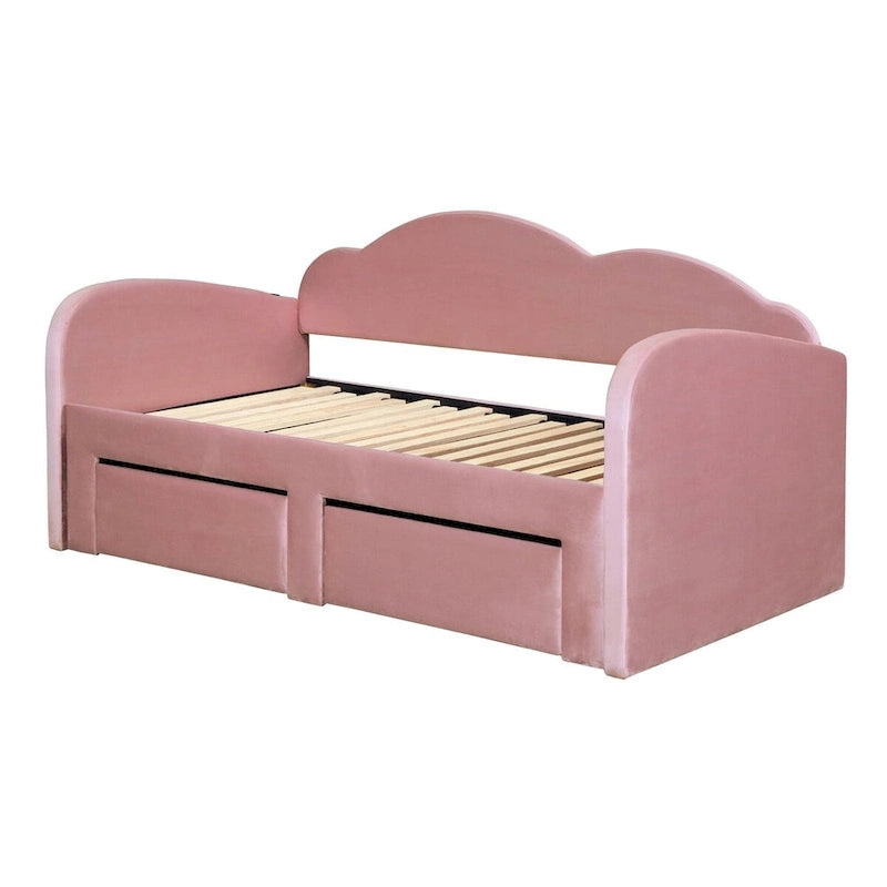 Twin Velvet Upholstered Daybed with Pop-Up Trundle & 2 Storage Drawers
