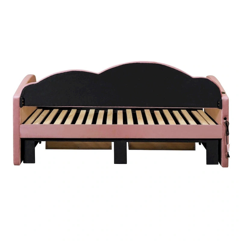 Twin Velvet Upholstered Daybed with Pop-Up Trundle & 2 Storage Drawers