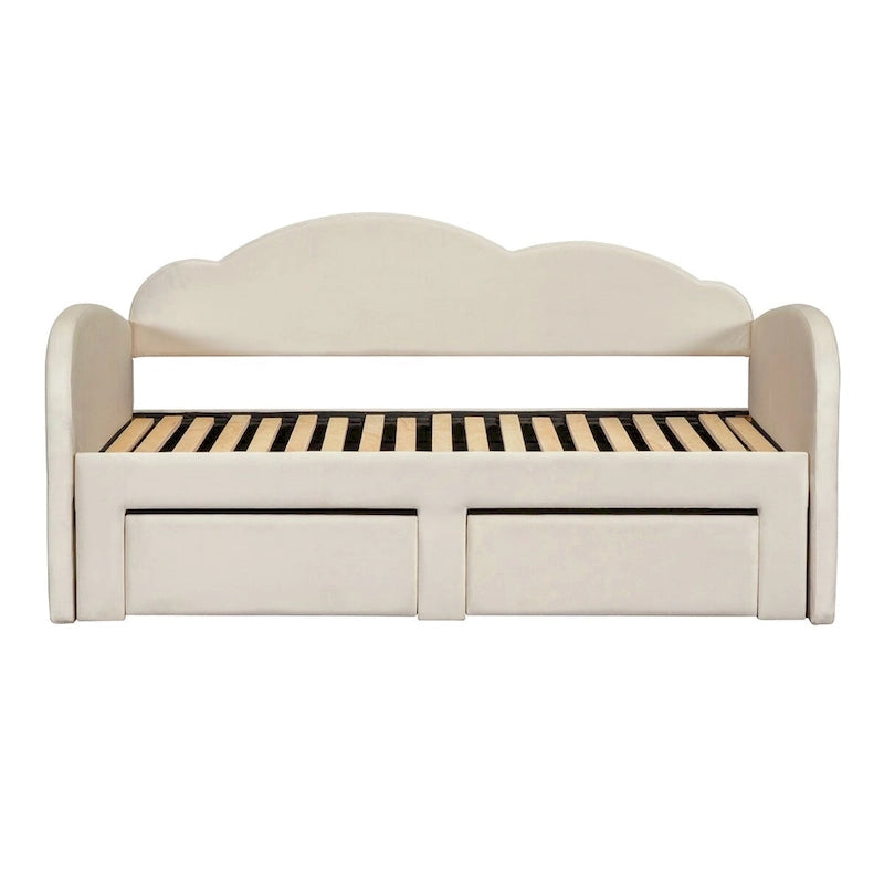 Twin Velvet Upholstered Daybed with Pop-Up Trundle & 2 Storage Drawers