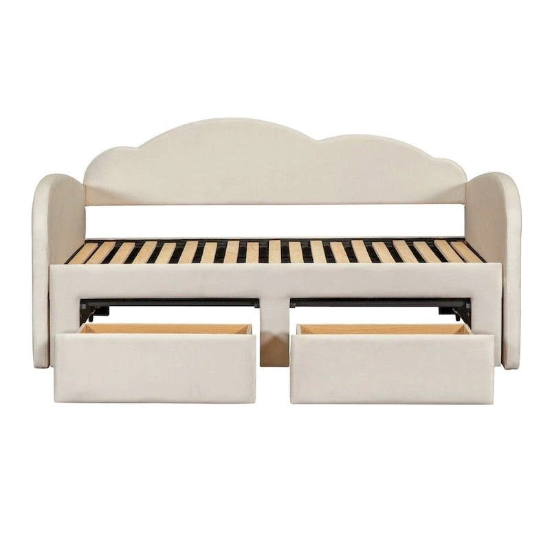 Twin Velvet Upholstered Daybed with Pop-Up Trundle & 2 Storage Drawers