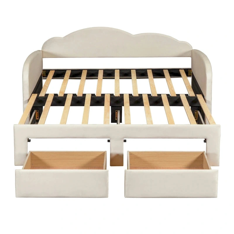 Twin Velvet Upholstered Daybed with Pop-Up Trundle & 2 Storage Drawers