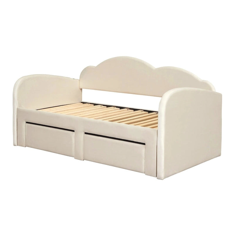 Twin Velvet Upholstered Daybed with Pop-Up Trundle & 2 Storage Drawers