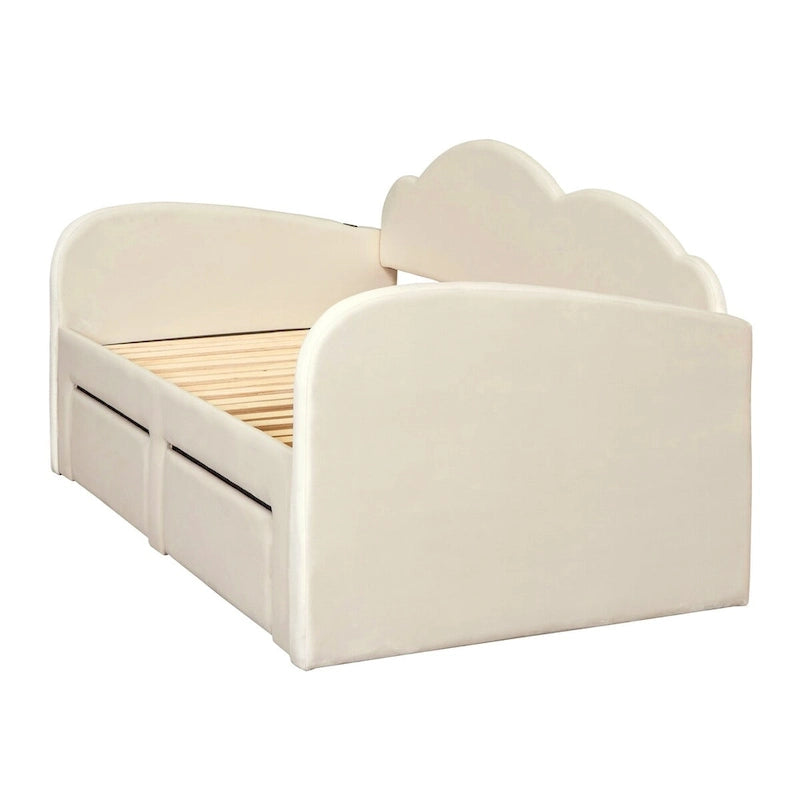Twin Velvet Upholstered Daybed with Pop-Up Trundle & 2 Storage Drawers