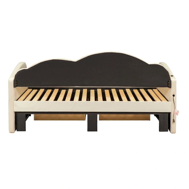 Twin Velvet Upholstered Daybed with Pop-Up Trundle & 2 Storage Drawers