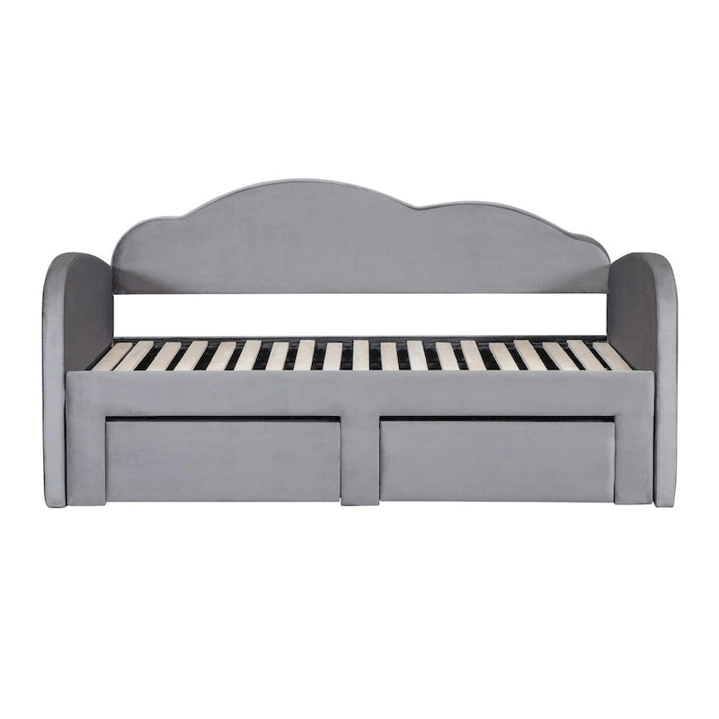 Twin Velvet Upholstered Daybed with Pop-Up Trundle & 2 Storage Drawers