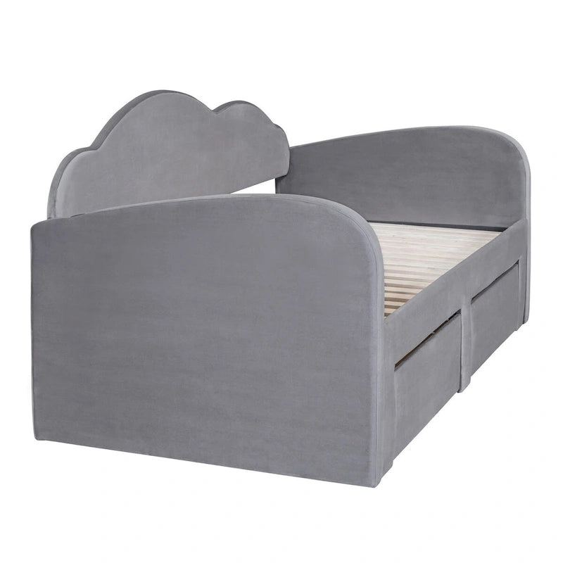 Twin Velvet Upholstered Daybed with Pop-Up Trundle & 2 Storage Drawers