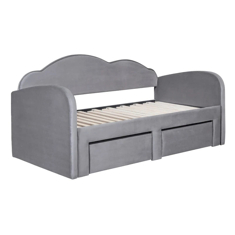 Twin Velvet Upholstered Daybed with Pop-Up Trundle & 2 Storage Drawers