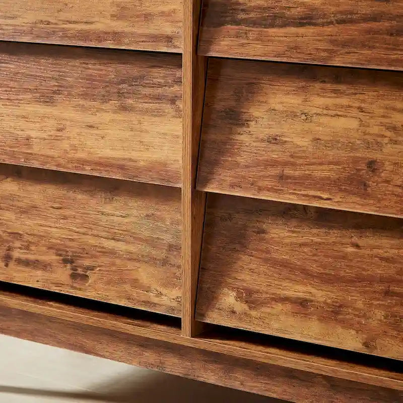 Mid-Century Modern 6-Drawer Dresser with Bevel Detail & Solid Wood Legs