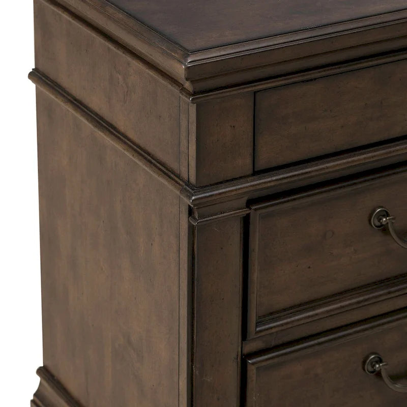 3-Drawer Wood Nightstand with Built-In Charging Station – Satin Cherry