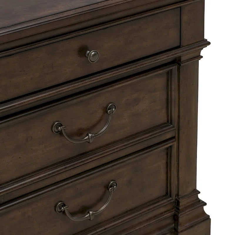 3-Drawer Wood Nightstand with Built-In Charging Station – Satin Cherry