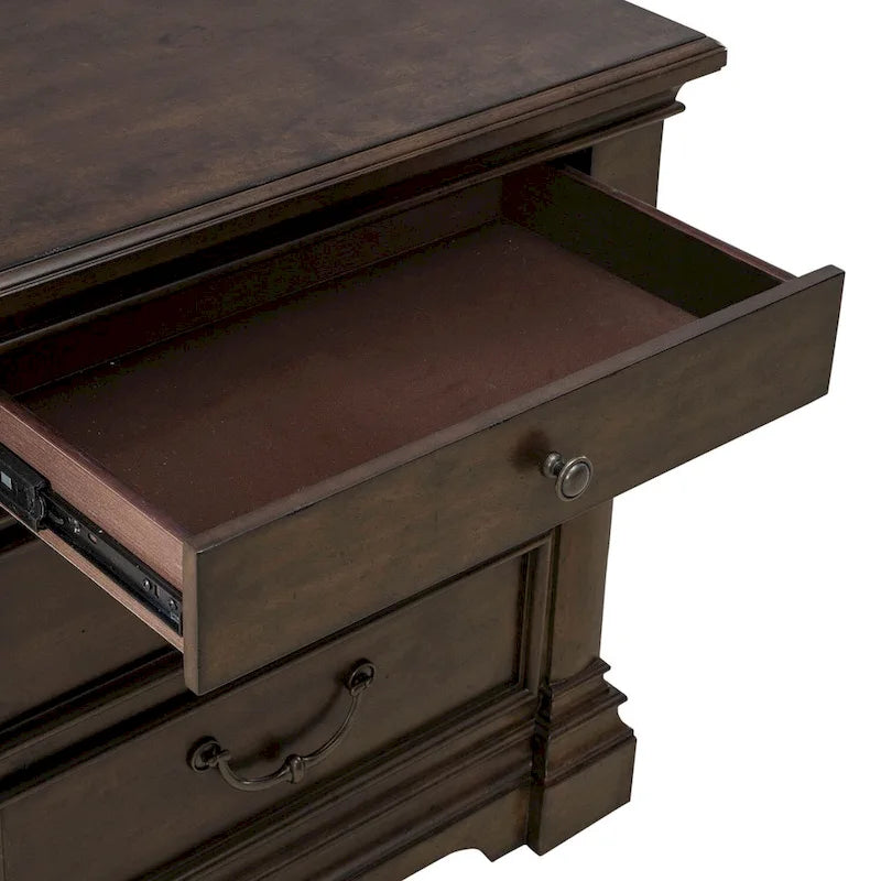 3-Drawer Wood Nightstand with Built-In Charging Station – Satin Cherry