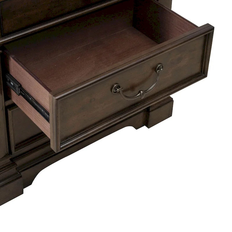 3-Drawer Wood Nightstand with Built-In Charging Station – Satin Cherry