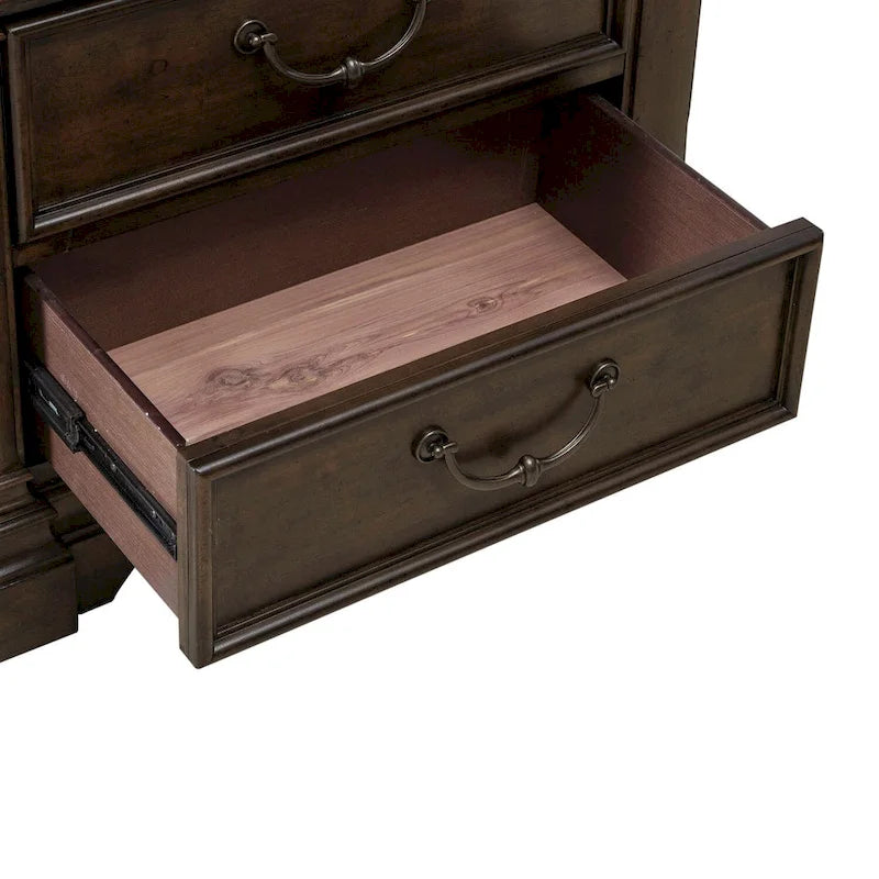 3-Drawer Wood Nightstand with Built-In Charging Station – Satin Cherry