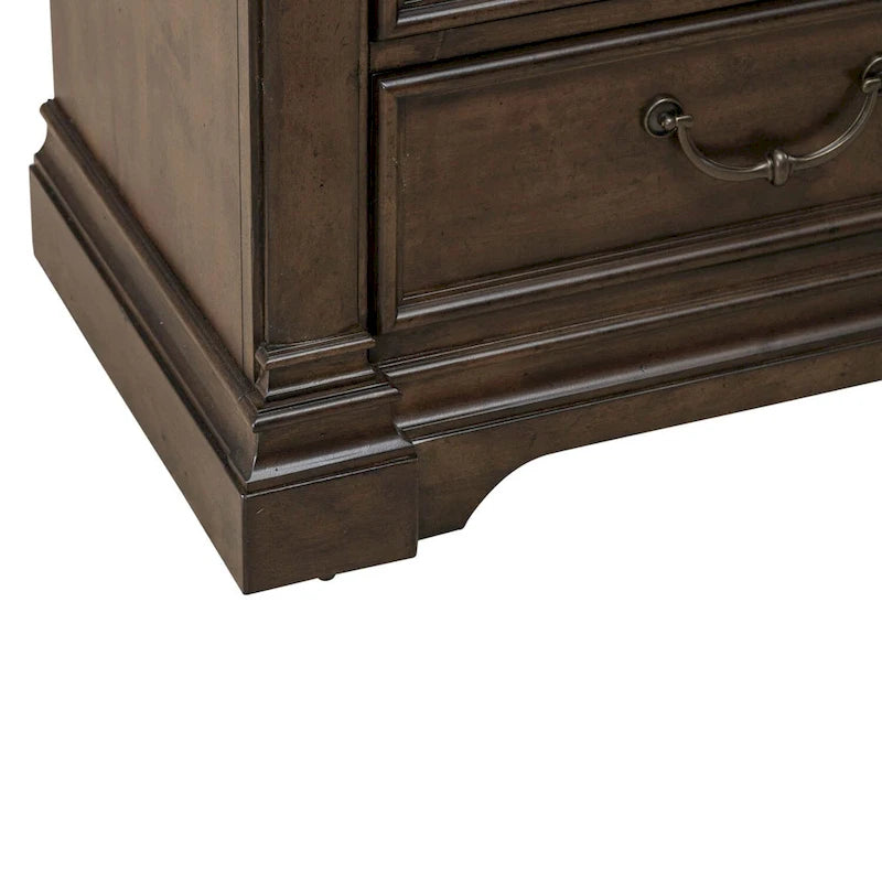 3-Drawer Wood Nightstand with Built-In Charging Station – Satin Cherry