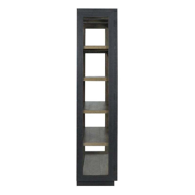 Tall Reclaimed Pine Wood Display Cabinet with Tempered Glass Doors & Brass Hardware
