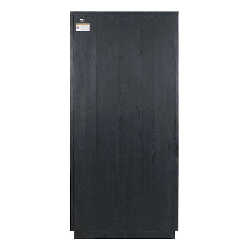 Tall Reclaimed Pine Wood Display Cabinet with Tempered Glass Doors & Brass Hardware