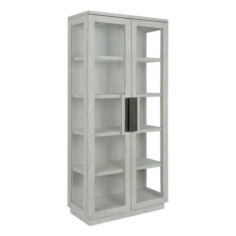 Tall Reclaimed Pine Wood Display Cabinet with Tempered Glass Doors & Brass Hardware