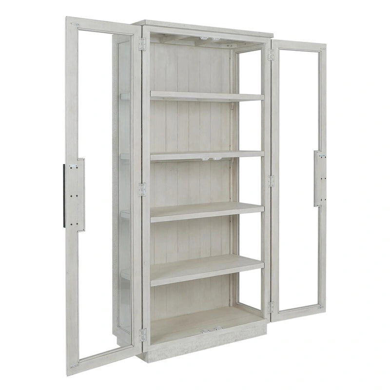 Tall Reclaimed Pine Wood Display Cabinet with Tempered Glass Doors & Brass Hardware