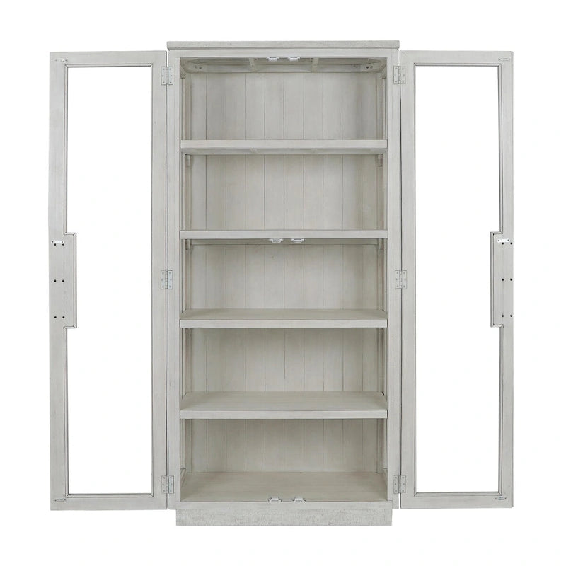 Tall Reclaimed Pine Wood Display Cabinet with Tempered Glass Doors & Brass Hardware