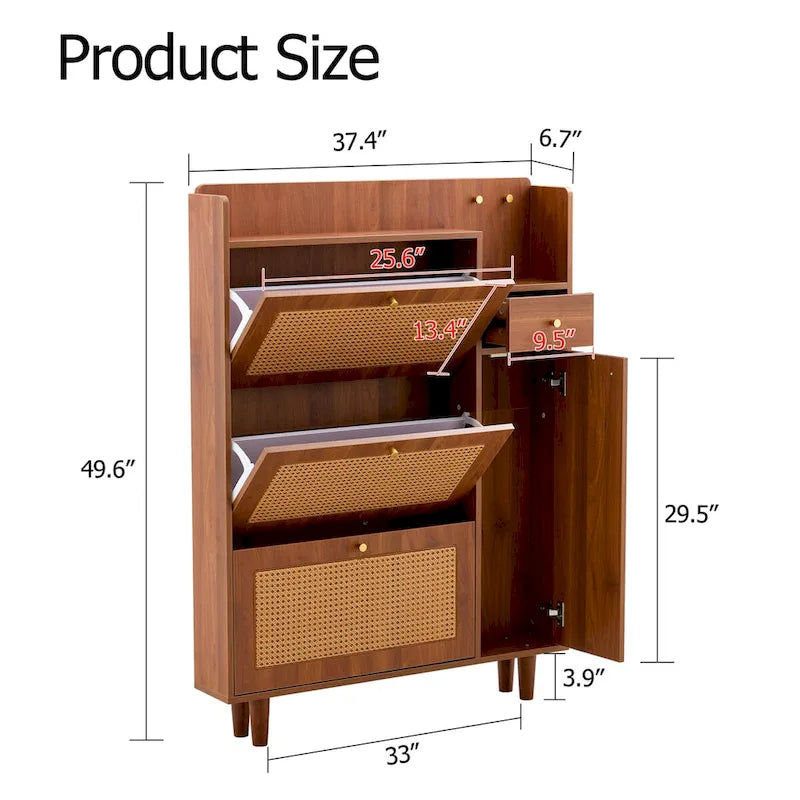 Japanese Rattan-Pattern Storage Shoe Bench - Entryway & Hallway Organizer