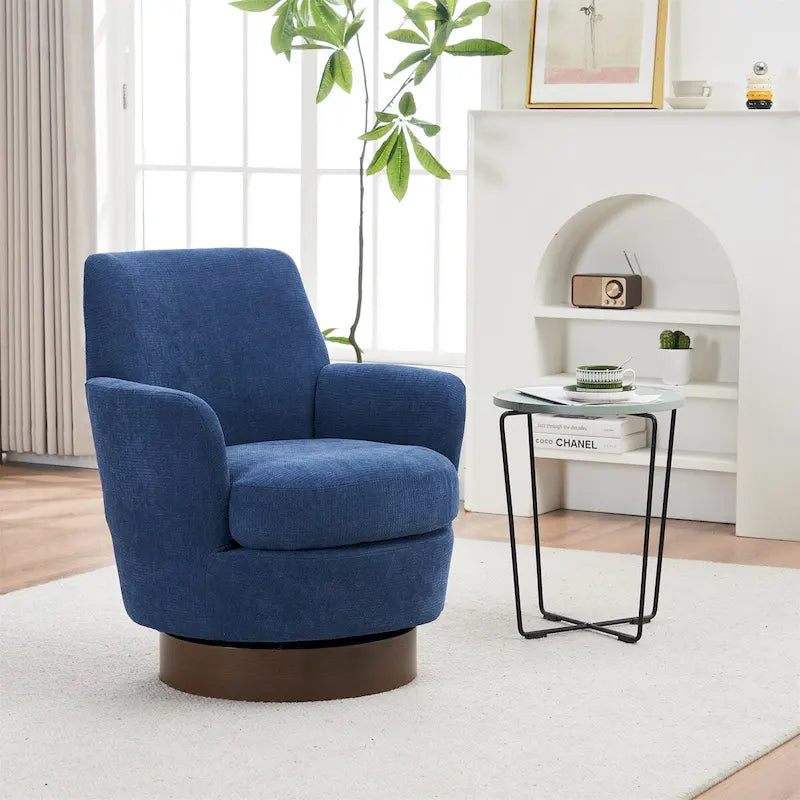 360° Swivel Barrel Accent Chair with Iron Swivel Base – Fabric Upholstered