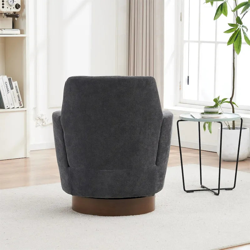 360° Swivel Barrel Accent Chair with Iron Swivel Base – Fabric Upholstered