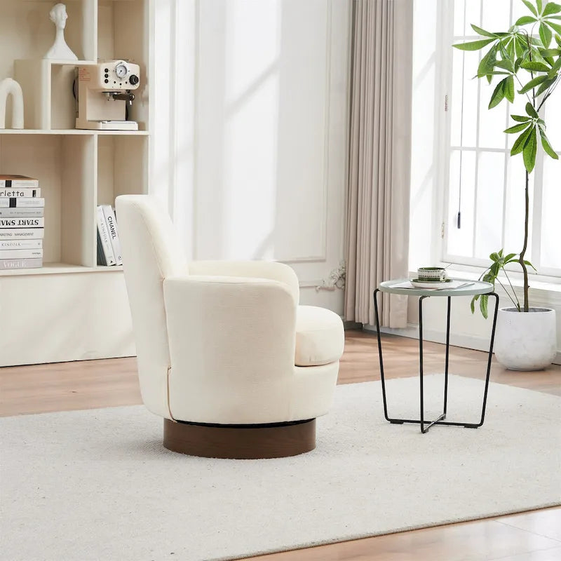 360° Swivel Barrel Accent Chair with Iron Swivel Base – Fabric Upholstered