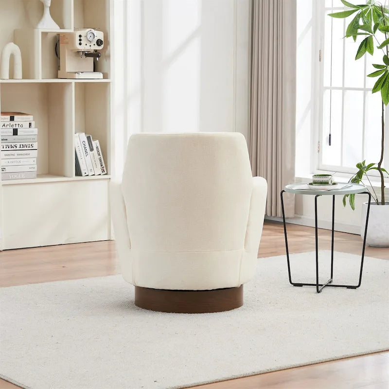360° Swivel Barrel Accent Chair with Iron Swivel Base – Fabric Upholstered