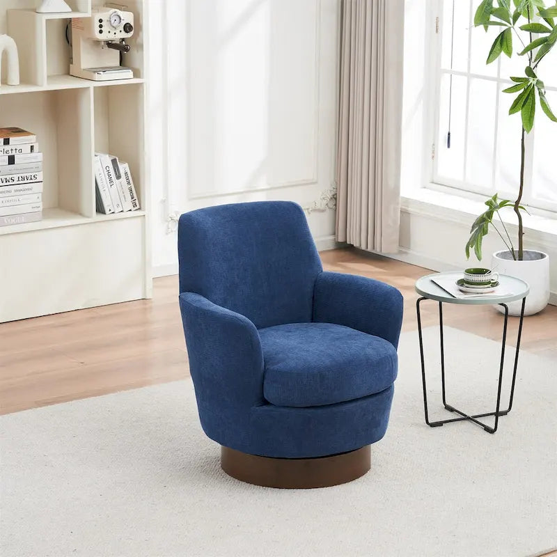 360° Swivel Barrel Accent Chair with Iron Swivel Base – Fabric Upholstered