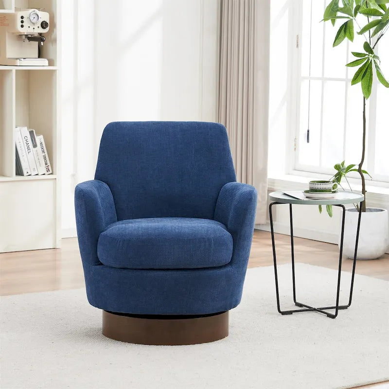 360° Swivel Barrel Accent Chair with Iron Swivel Base – Fabric Upholstered
