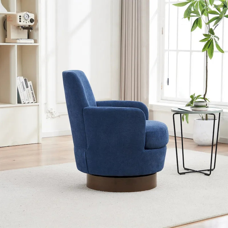 360° Swivel Barrel Accent Chair with Iron Swivel Base – Fabric Upholstered