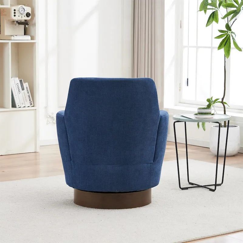 360° Swivel Barrel Accent Chair with Iron Swivel Base – Fabric Upholstered