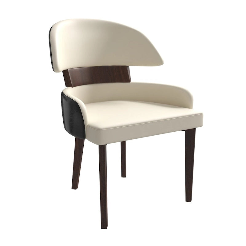 Curved Back Vegan Leather Dining Chair with Rubberwood Legs
