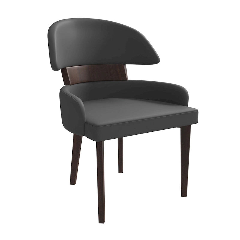Curved Back Vegan Leather Dining Chair with Rubberwood Legs