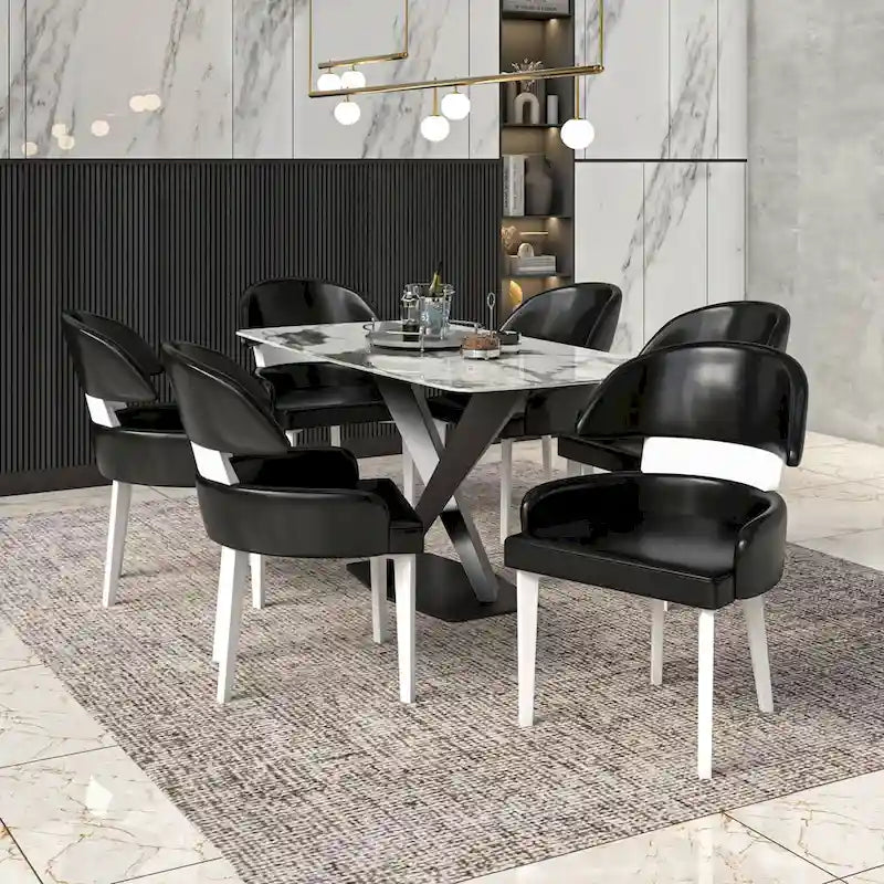 Curved Back Vegan Leather Dining Chair with Rubberwood Legs