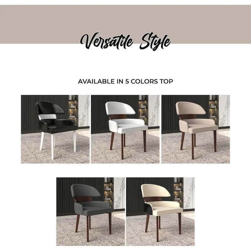 Curved Back Vegan Leather Dining Chair with Rubberwood Legs