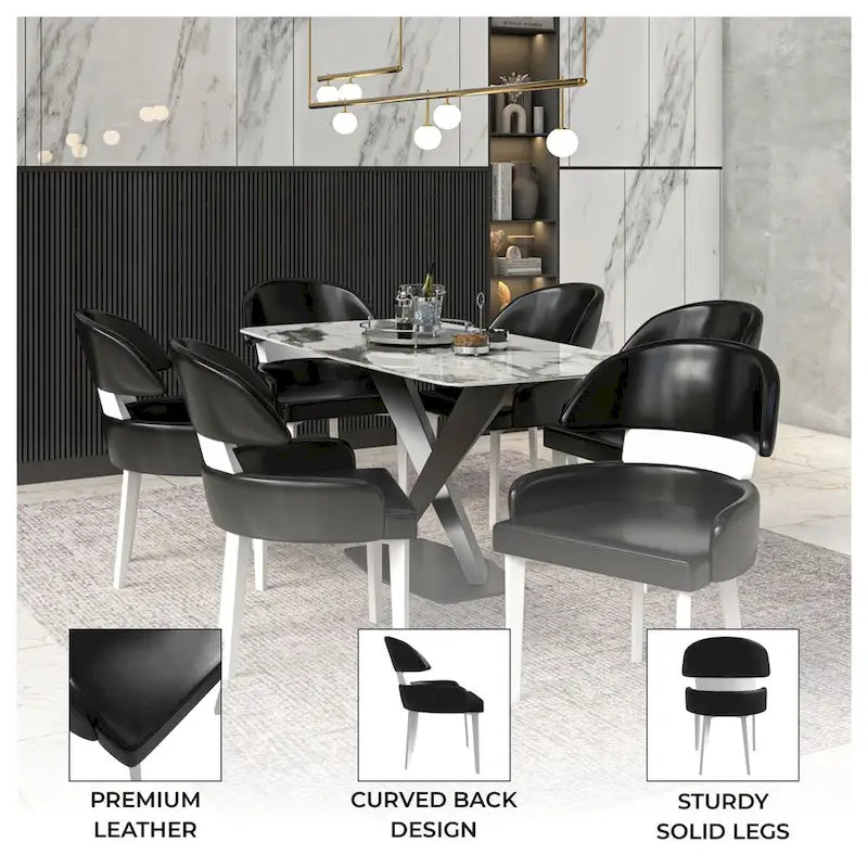Curved Back Vegan Leather Dining Chair with Rubberwood Legs