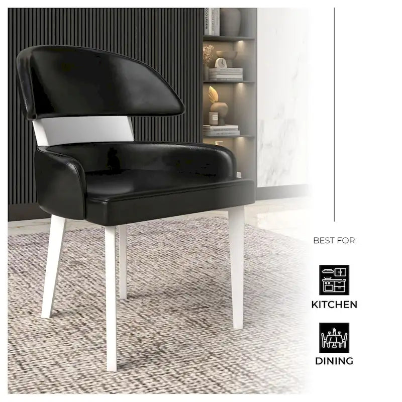 Curved Back Vegan Leather Dining Chair with Rubberwood Legs