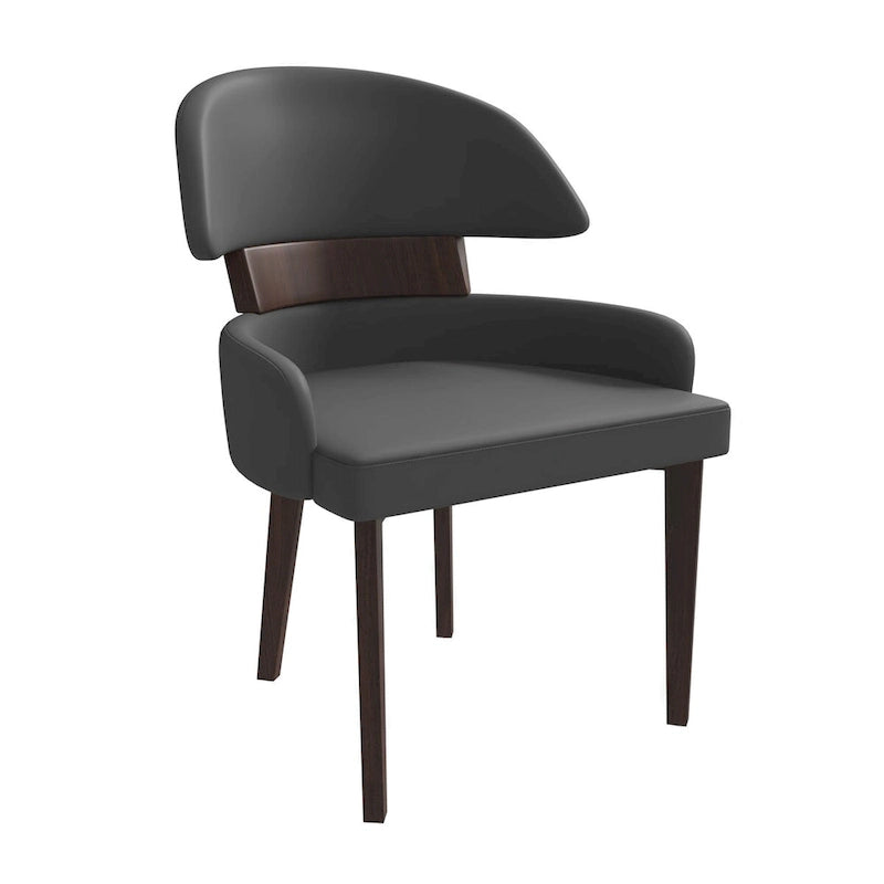 Curved Back Vegan Leather Dining Chair with Rubberwood Legs