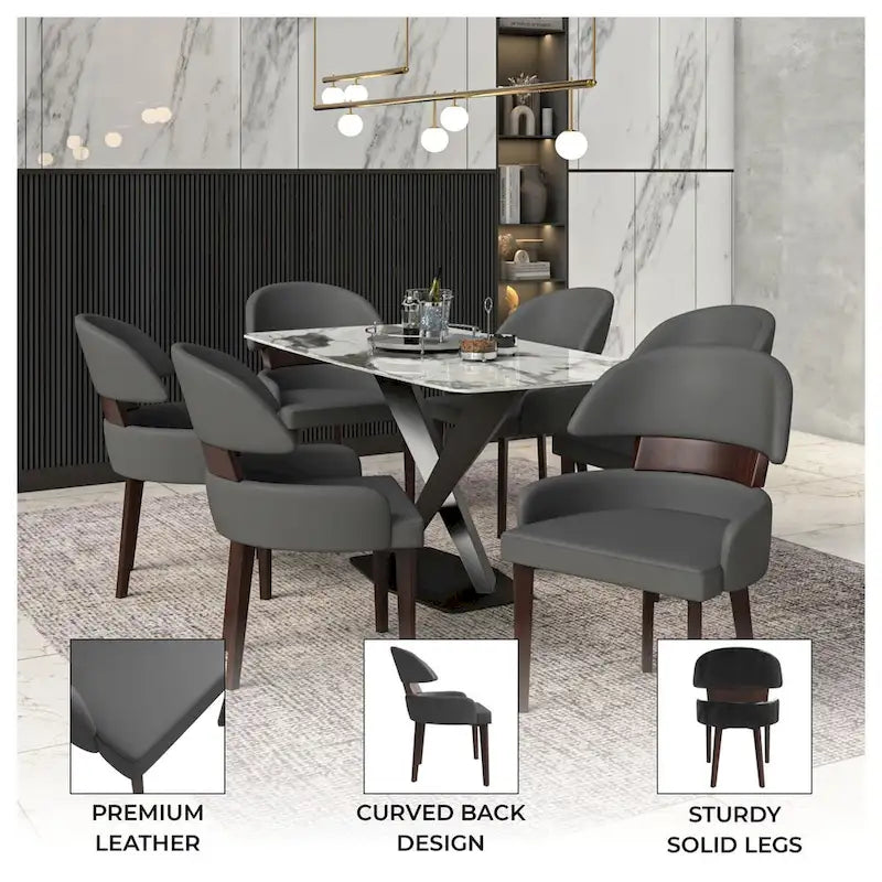 Curved Back Vegan Leather Dining Chair with Rubberwood Legs