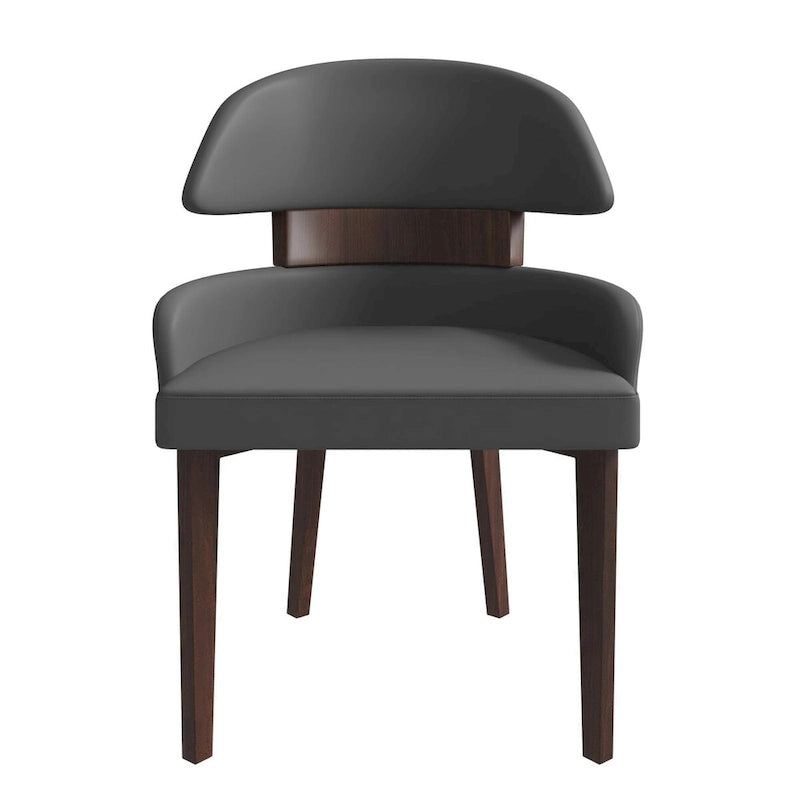 Curved Back Vegan Leather Dining Chair with Rubberwood Legs